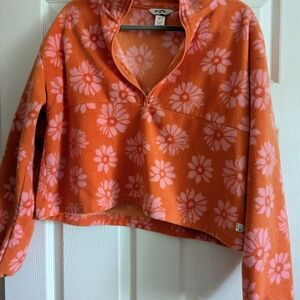 Billabong Orange and Pink Floral Quarter Zip Fleece Top
